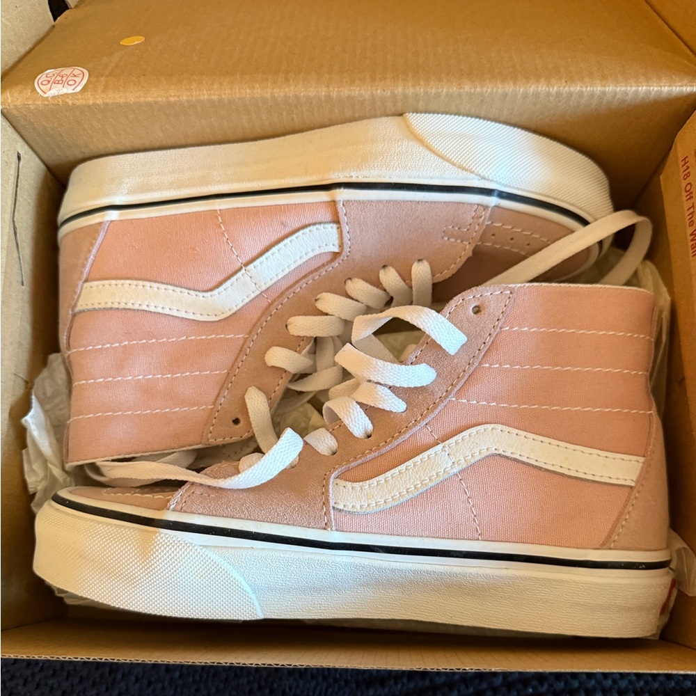 Vans Pink and White High-Top Athletic Shoes